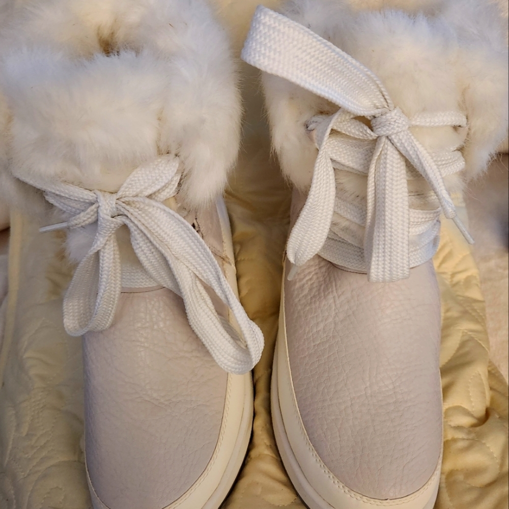 UGG White Winter Boots with Plush Trim